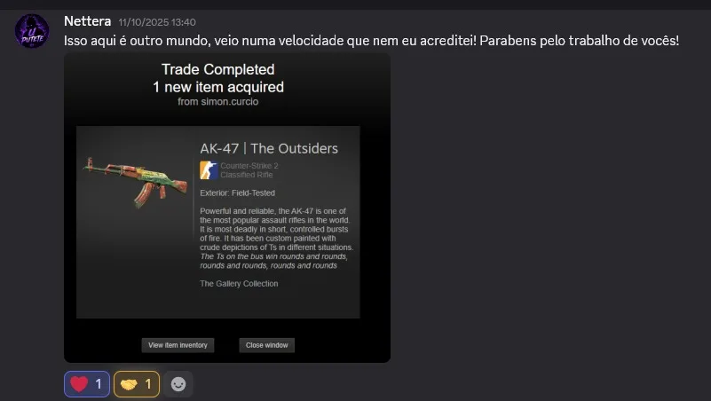 Depoimento de cliente da Iced Skins no Discord