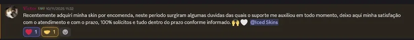 Depoimento de cliente da Iced Skins no Discord